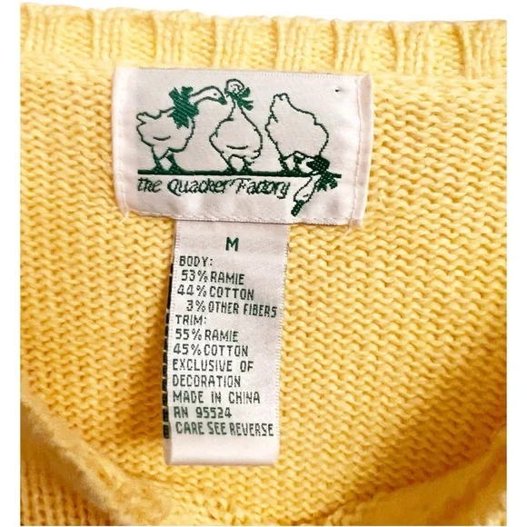 Vintage Quacker Factory Easter Bunny Rabbit Carrot Yellow Orange Sweater Medium - Picture 4 of 6